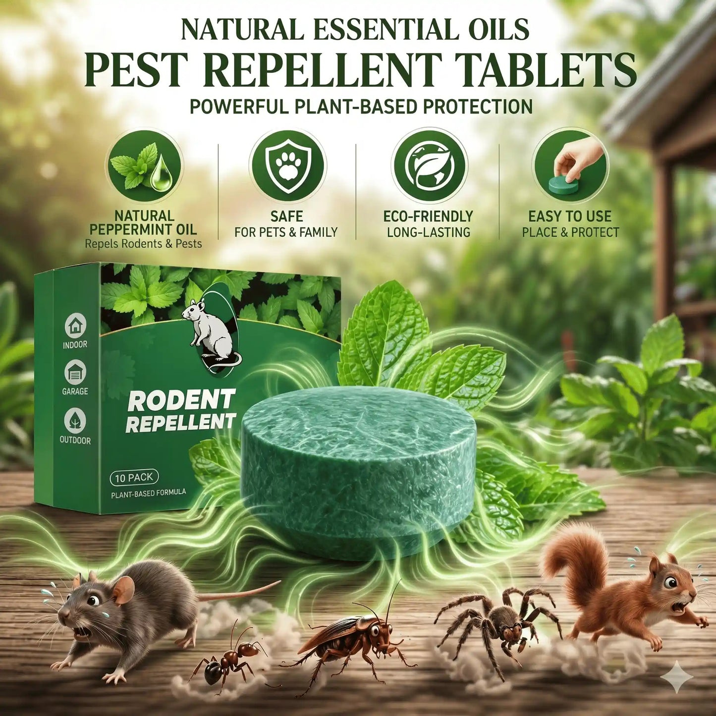 🟢 Natural Peppermint Rodent Repellent Tablets